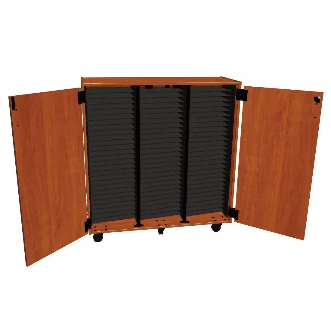 Mobile Band/Orchestra 3-Column Folio Cabinet with Door - Cherry