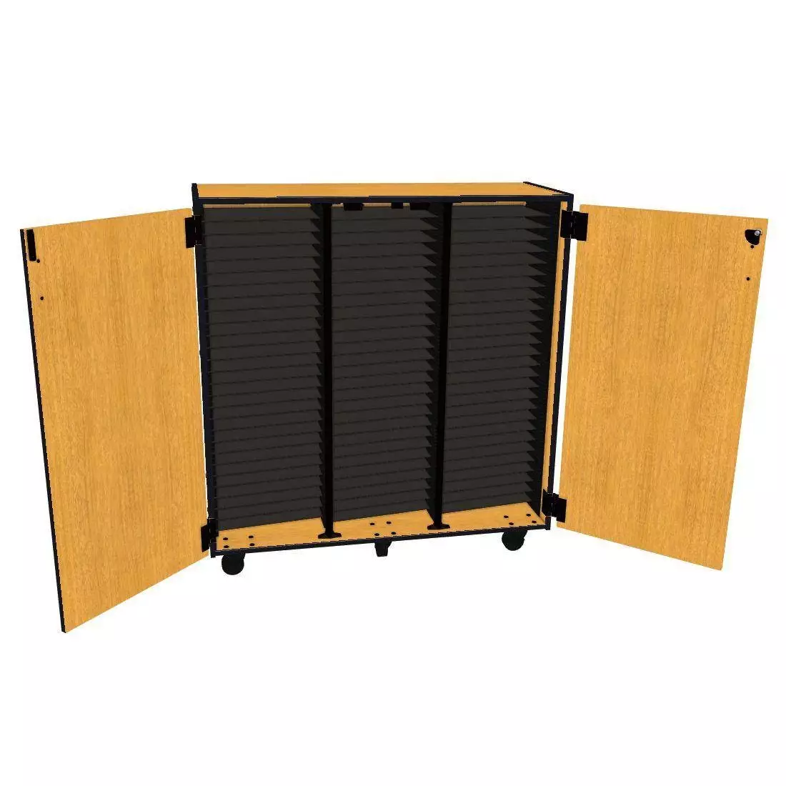 Mobile Band/Orchestra 3-Column Folio Cabinet with Door - Solar Oak