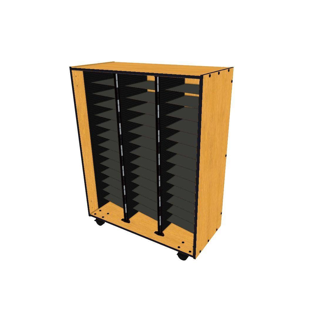 Mobile Choral Folio 3 Column Cabinet - Solar Oak