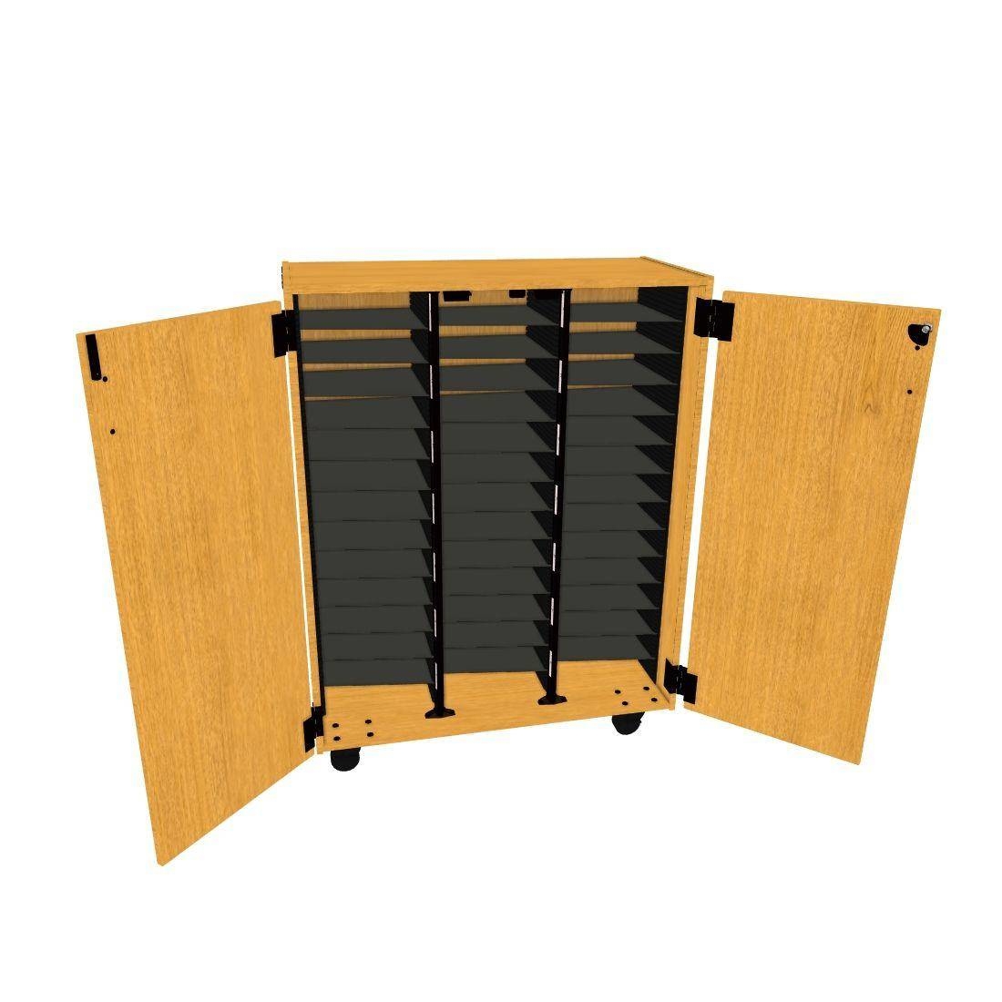 Mobile Choral Folio 3 Column Cabinet with Door - Solar Oak