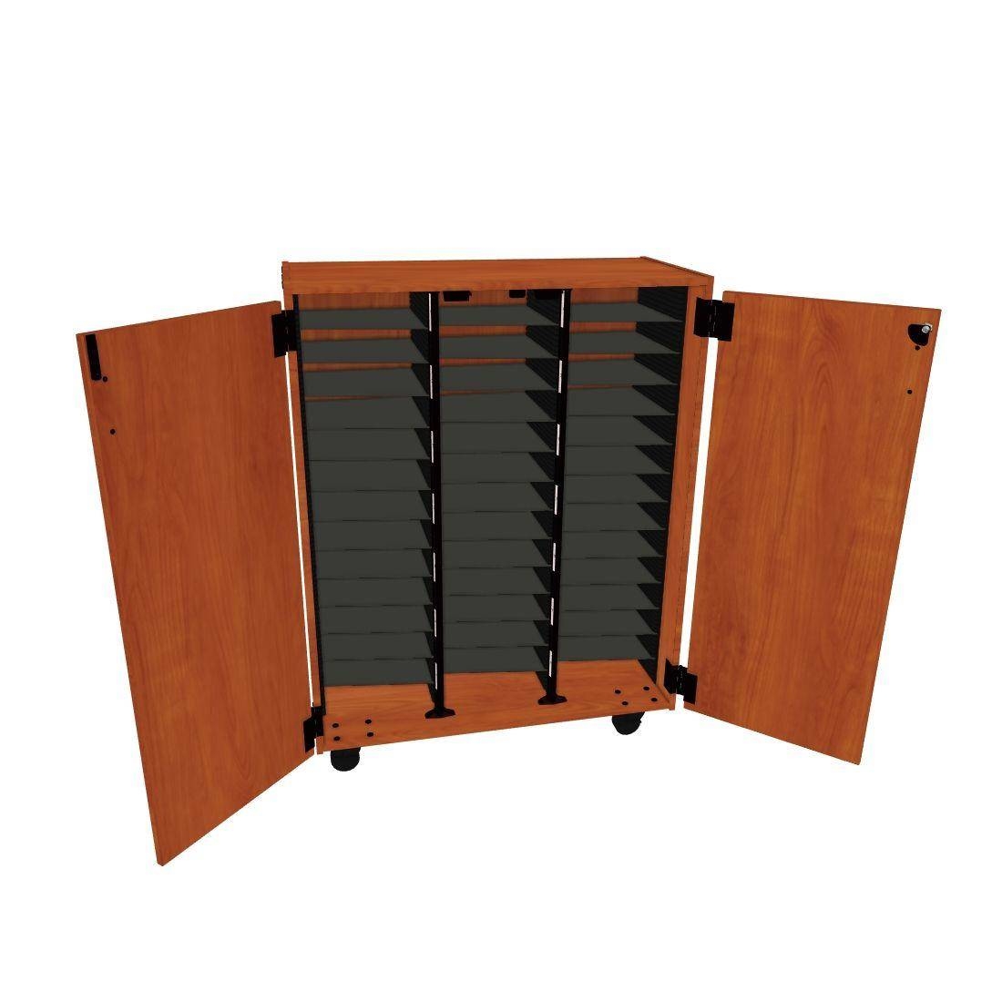 Mobile Choral Folio 3 Column Cabinet with Door - Cherry