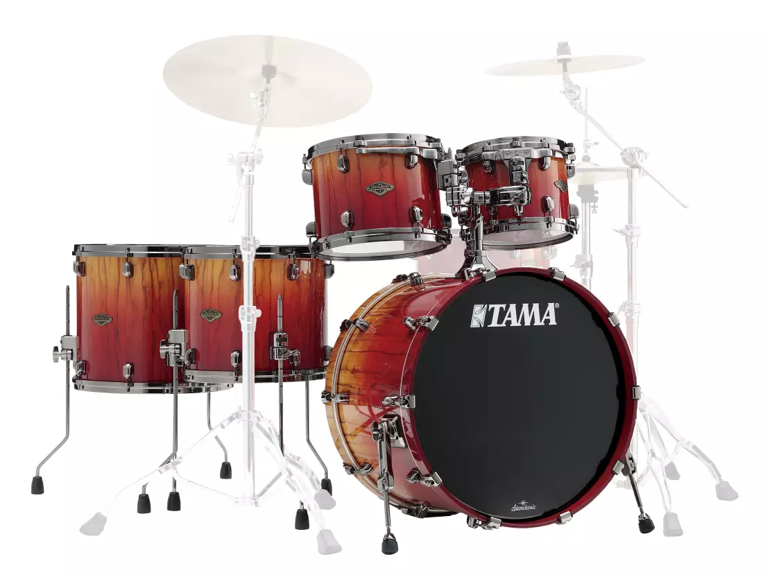 Starclassic Walnut/Birch 5-Piece Shell Pack (22,10,12,14,16) with Black Nickel Shell Hardware - Vermillion Bosse Fonce Fade