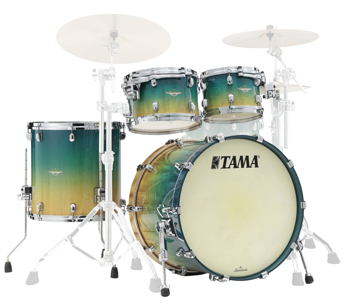 Starclassic Maple 4-Piece Shell Pack (22,10,12,16), Chrome Hardware - Marine Shoreline Movingui Fade