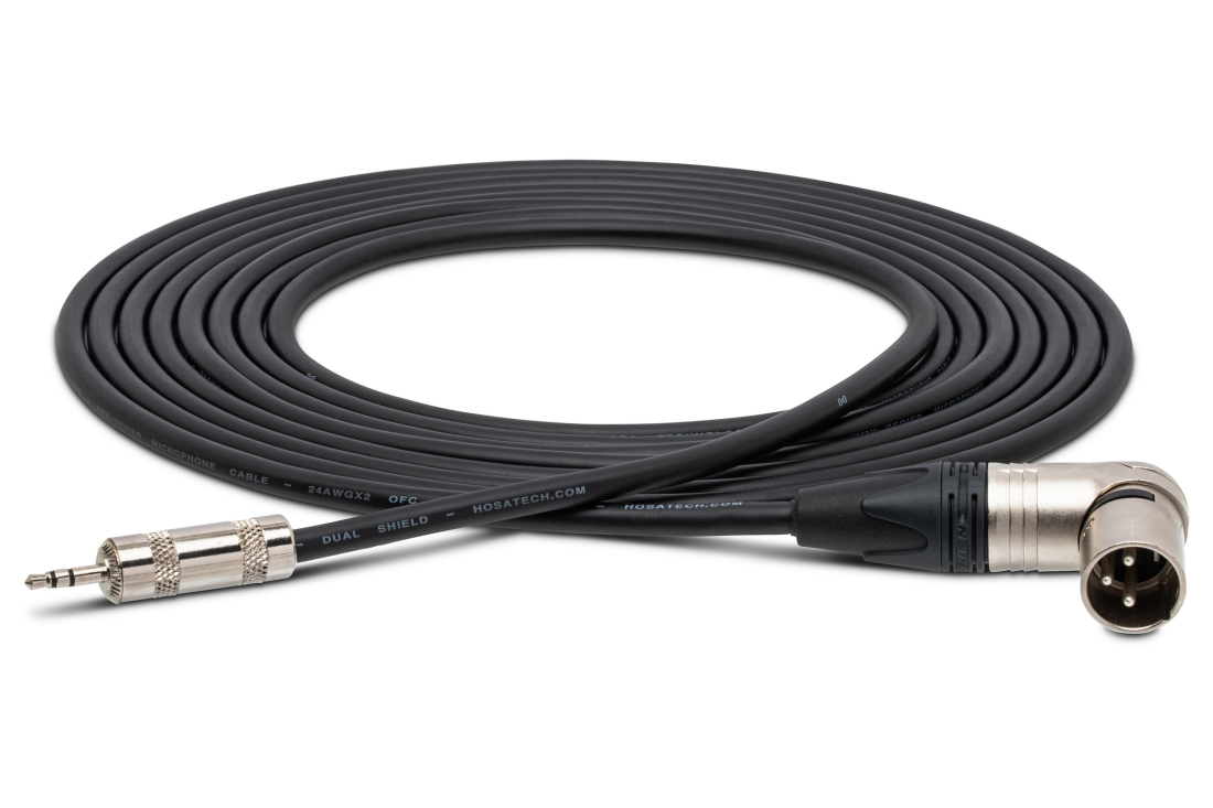 Camcorder Microphone Cable 3.5 mm TRS to Right-Angle Neutrik XLR-M - 15 Foot