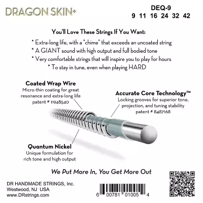 Dragon Skin+ Coated Quantum Nickel Electric Guitar Strings (9-42)