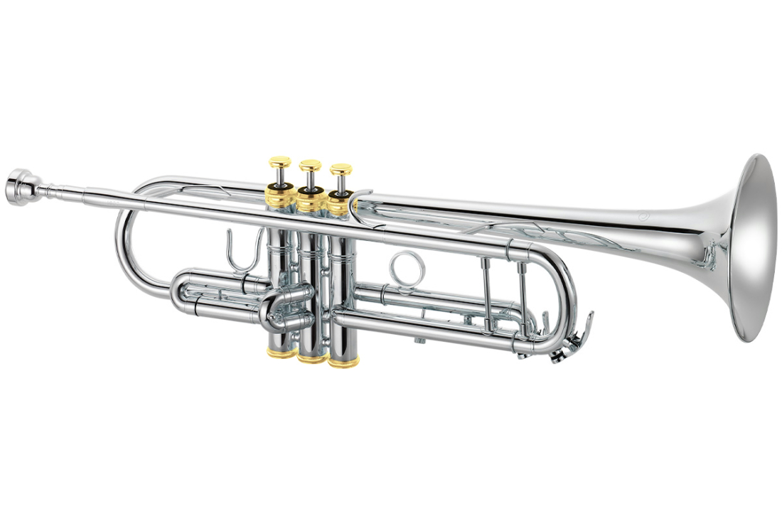 1602 Bb Trumpet with Standard Lead-Pipe, Yellow Brass Bell and Faster Taper - Silver-Plated with Gold Trim
