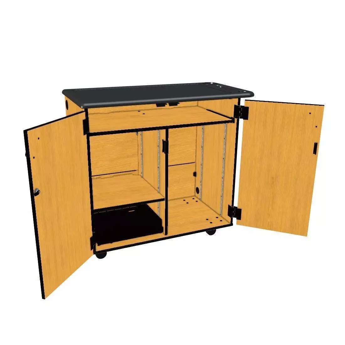 Mobile Media Standard 2 Column Cabinet - Solar Oak