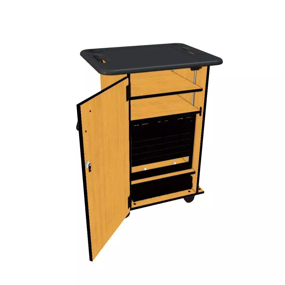 Mobile Media Standard Single Column Cabinet - Solar Oak