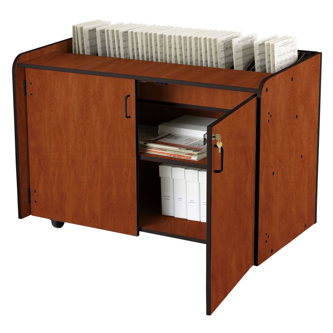 Music Sorting Rack with Doors - Cherry