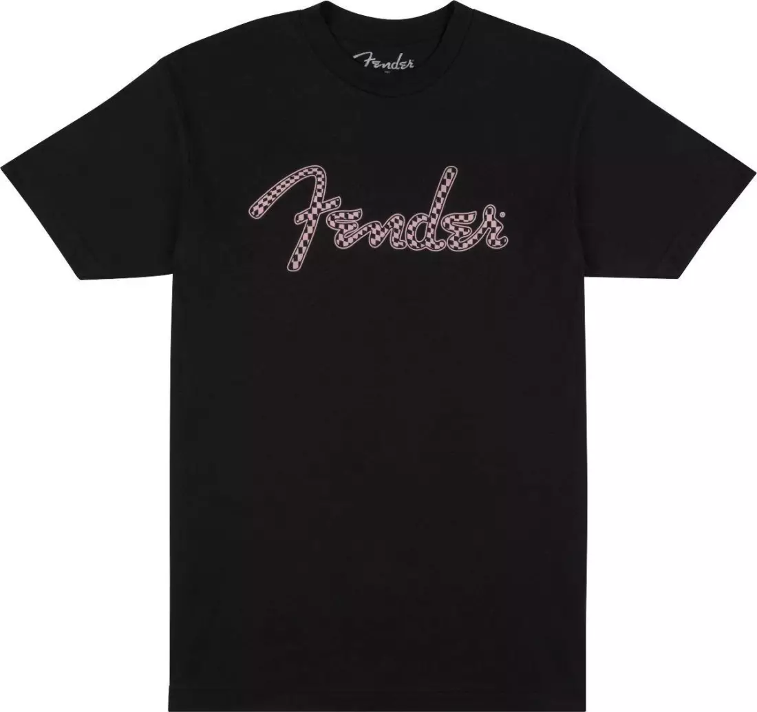 Fender Spaghetti Logo, Wavy Checker Tee, Pink Checker - XXL