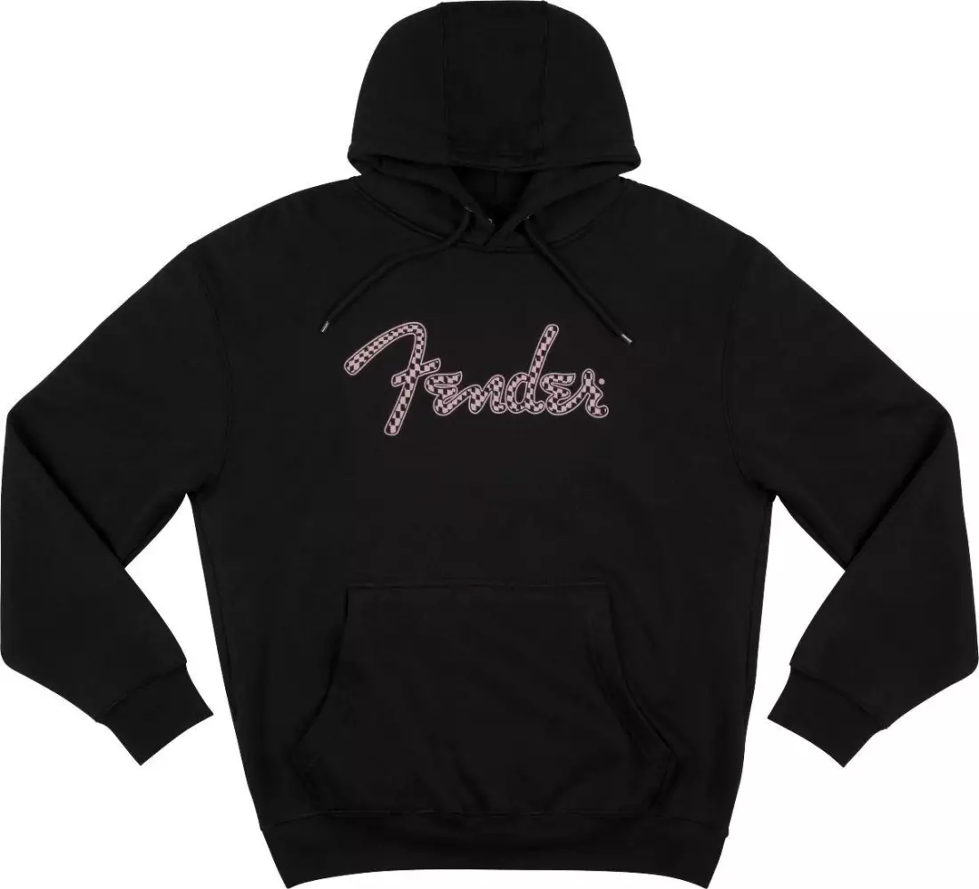 Fender Spaghetti Logo Wavy Checker Hoodie, Pink Checker - L