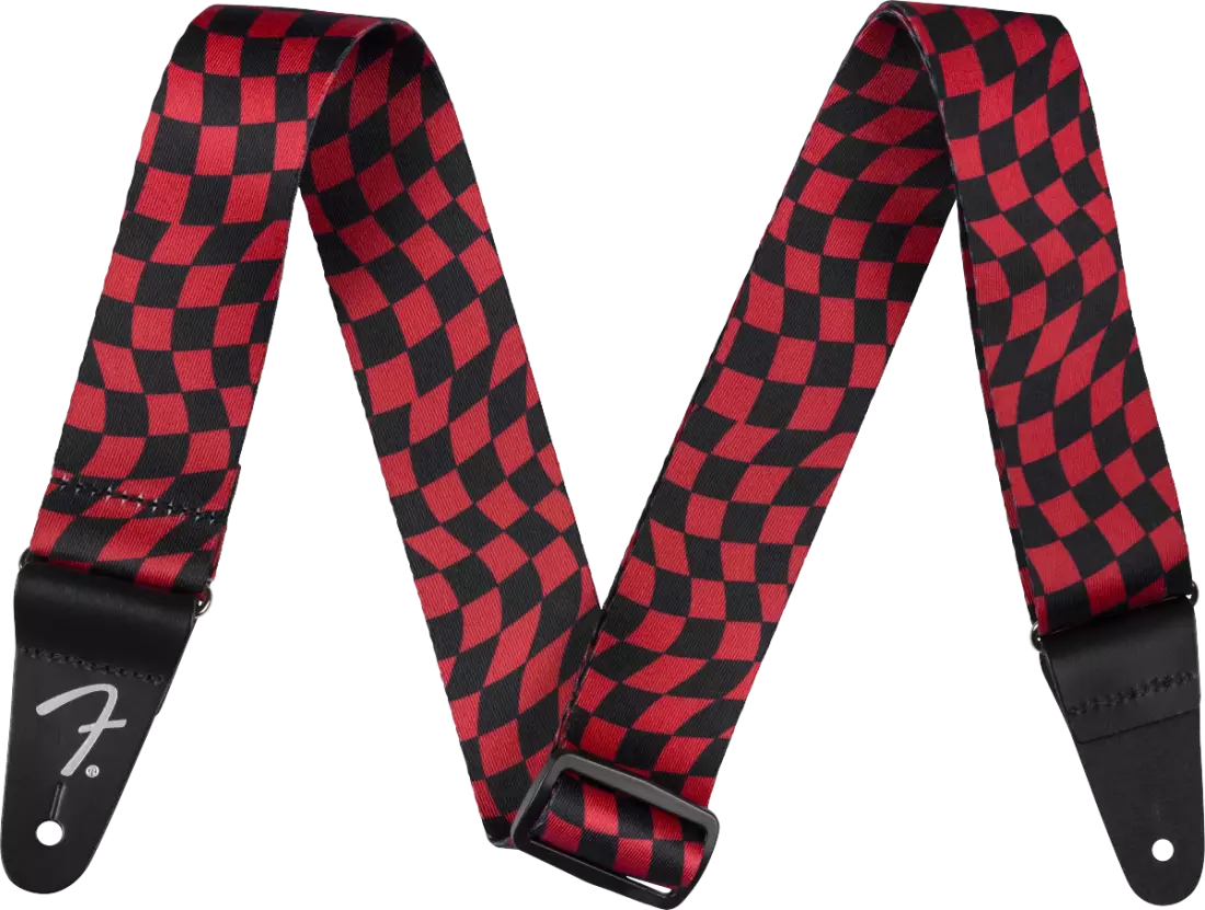 Wavy Checkerboard Polyester Strap - Red