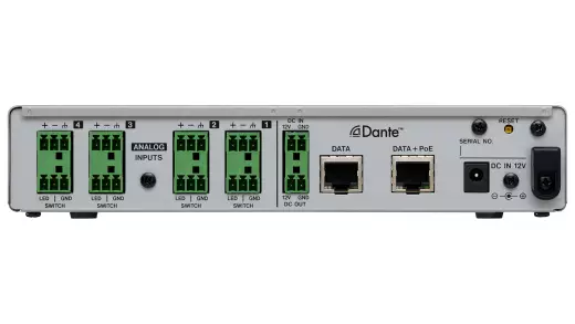 4-Channel Mic/Line Input Dante Converter with Built-In DSP Mixer