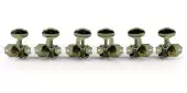 Kluson - 3 Per Side Prestige Series Horizontal Mount Open Bronze Gear Tuning Machines - Nickel with Metal Buttons