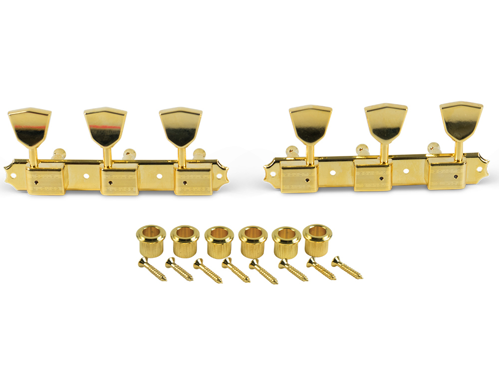 3 On A Plate Supreme Series Tuning Machines - Gold with Metal Keystone Buttons