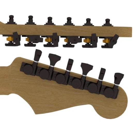 Guitar Tuner Upgrade Kit for 6 Inline Headstocks, 10mm Post Hole - Black