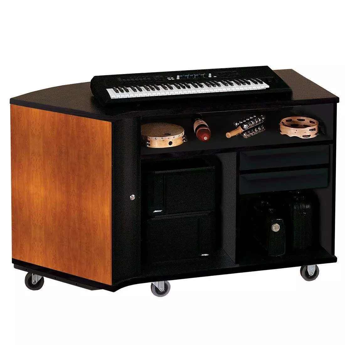 Left-Curved Rehearsal Resource Center with Drawer - Cherry