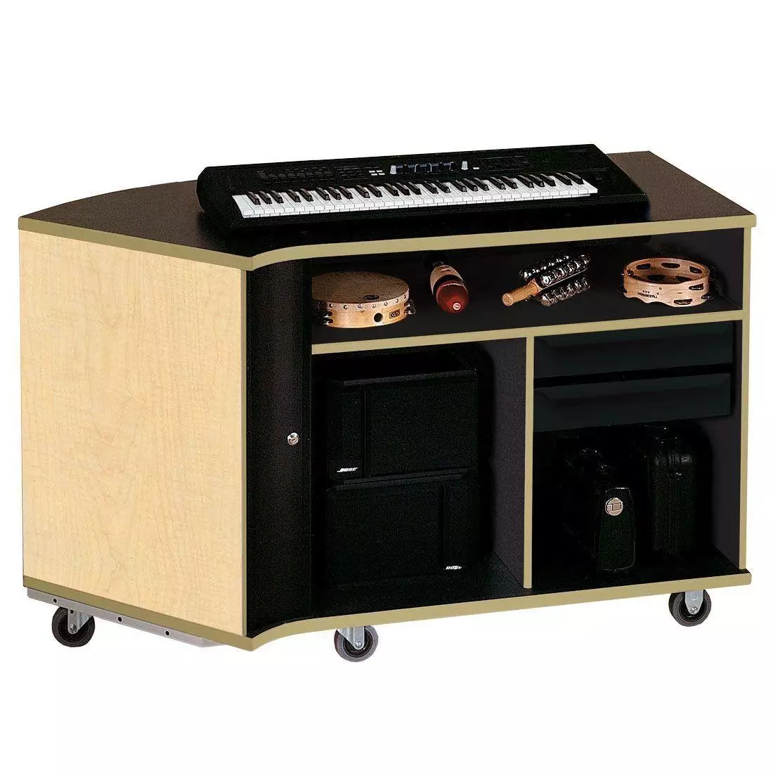 Left-Curved Rehearsal Resource Center with Drawer - Fusion Maple