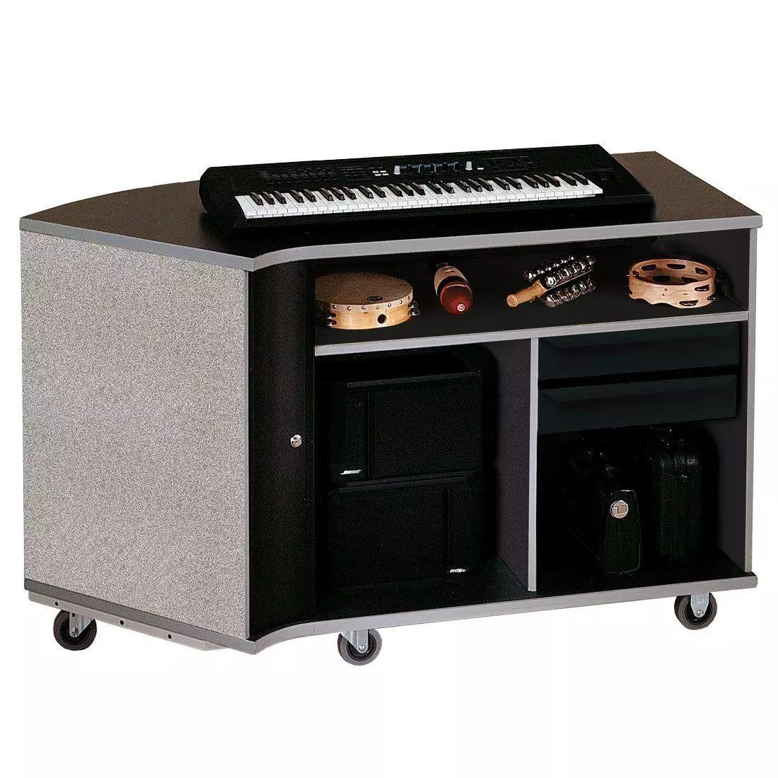 Left-Curved Rehearsal Resource Center with Drawer - Pebble