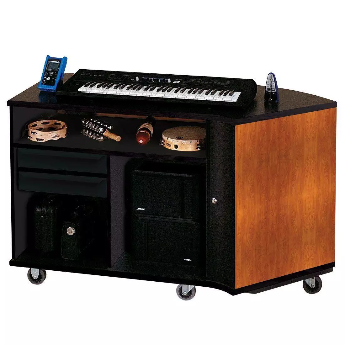 Right-Curved Rehearsal Resource Center with Drawer - Cherry