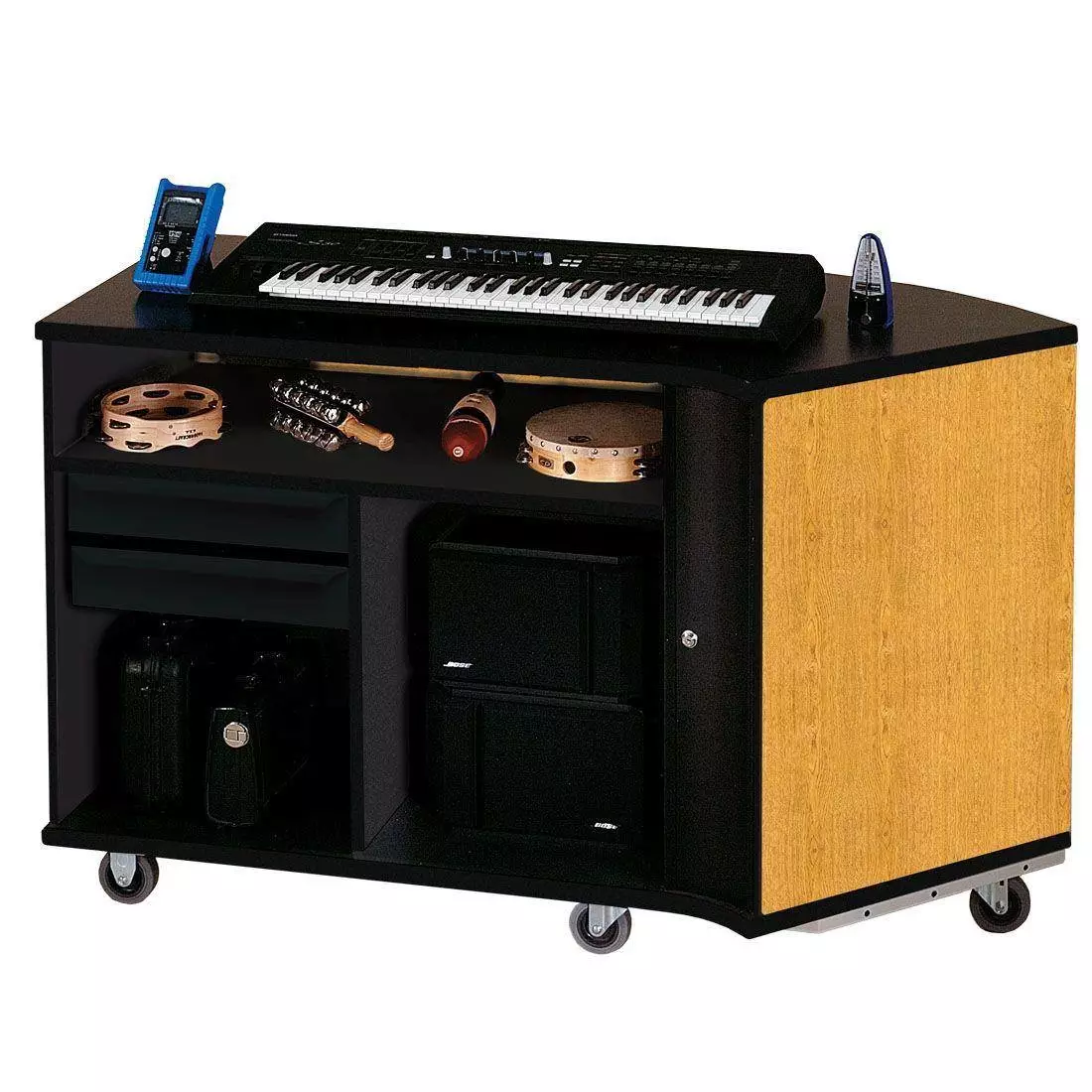 Right-Curved Rehearsal Resource Center with Drawer - Solar Oak