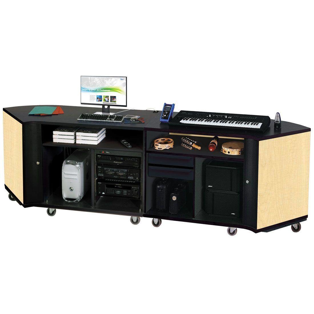 Twin Rehearsal Resource Center with Left Stereo Rack and Right Drawer - Fusion Maple