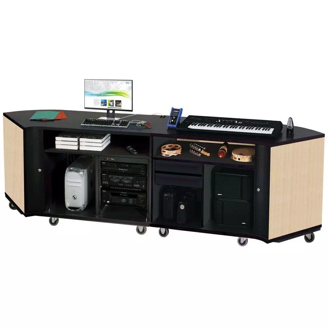 Twin Rehearsal Resource Center with Left Stereo Rack and Right Drawer - Wenger Maple