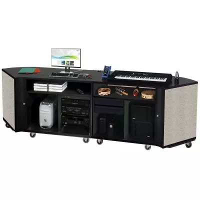 Wenger - Twin Rehearsal Resource Center with Left Stereo Rack and Right Drawer - Pebble