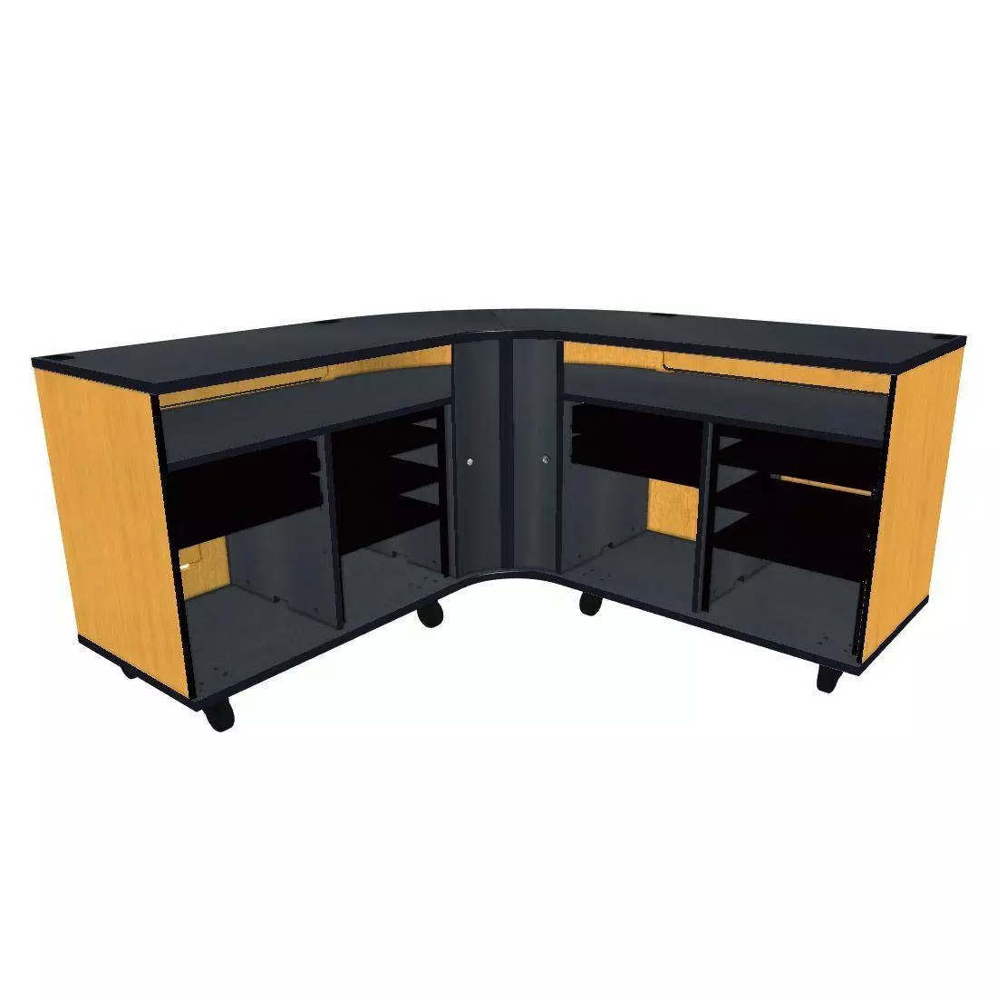 Twin Rehearsal Resource Center with Left Drawer and Right Stereo Rack - Solar Oak