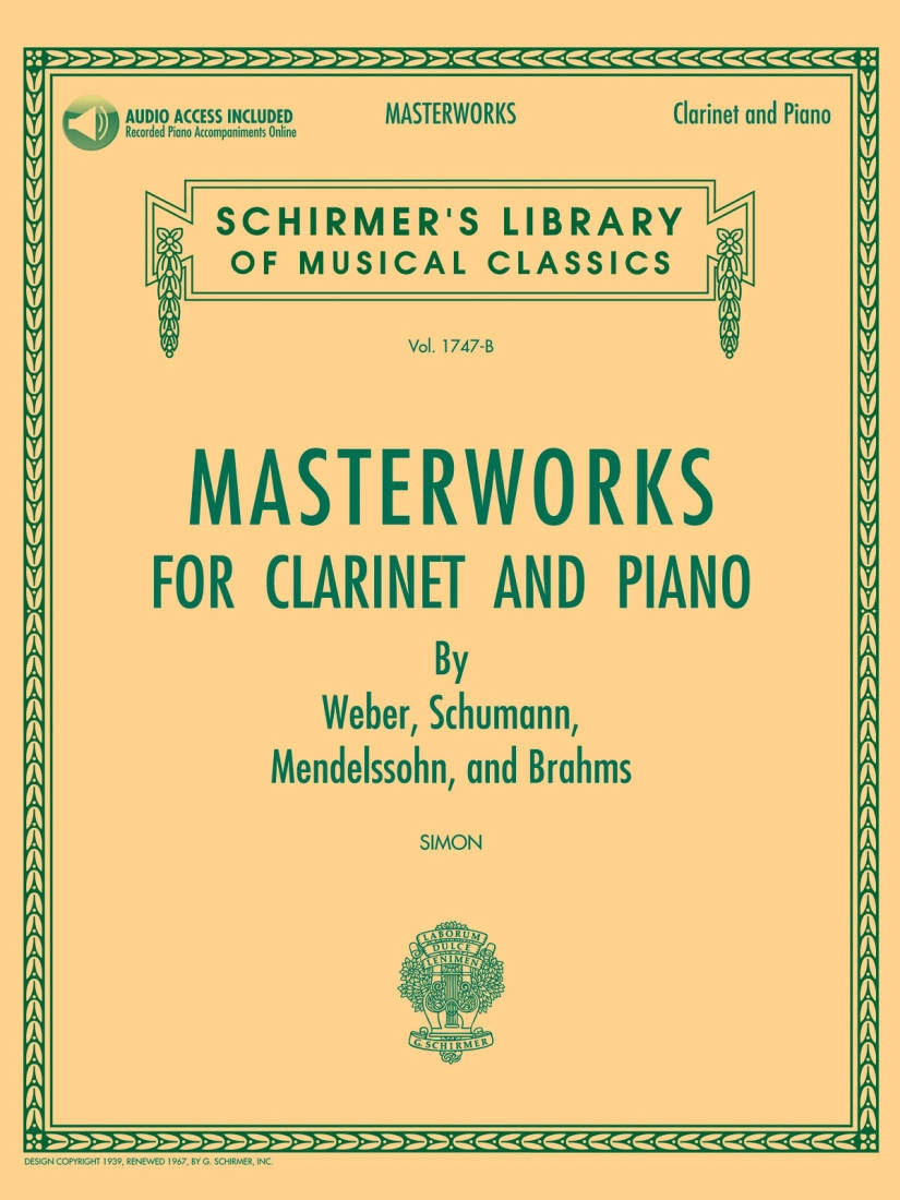 Masterworks for Clarinet and Piano - Simon - Clarinet/Piano/Audio Online