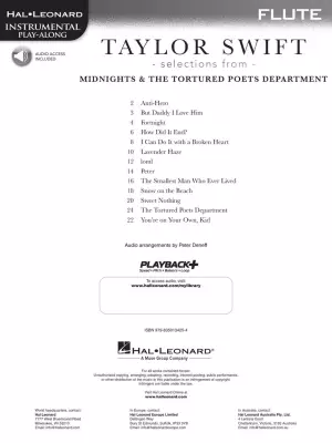 Taylor Swift--Selections from Midnights & The Tortured Poets Department: Instrumental Play-Along - Flute - Book/Audio Online