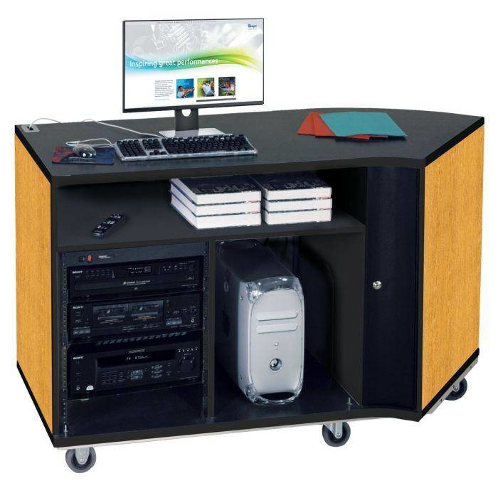 Right-Curved Rehearsal Resource Center with Stereo Rack - Solar Oak