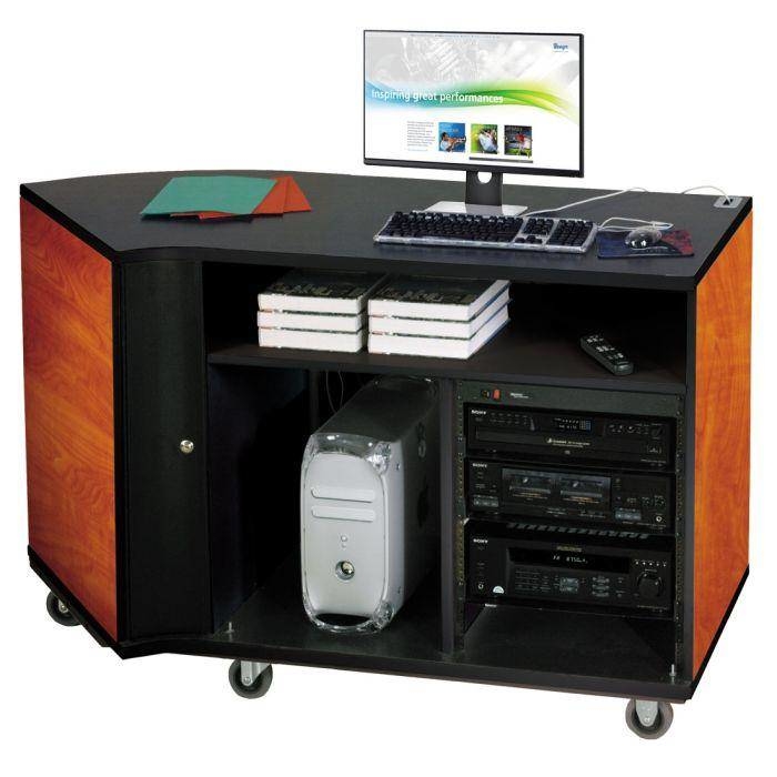 Left-Curved Rehearsal Resource Center with Stereo Rack - Cherry