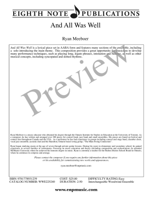 And All Was Well - Meeboer - Woodwind Ensemble - Score/Parts