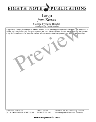 Largo from Xerxes - Handel/Marlatt - Woodwind Ensemble - Score/Parts