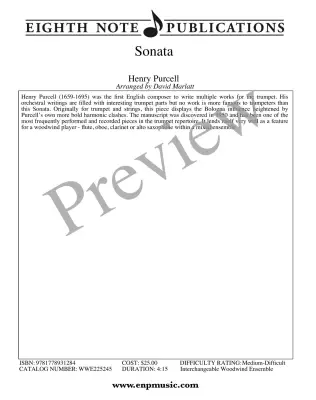 Sonata - Purcell/Marlatt - Woodwind Ensemble - Score/Parts
