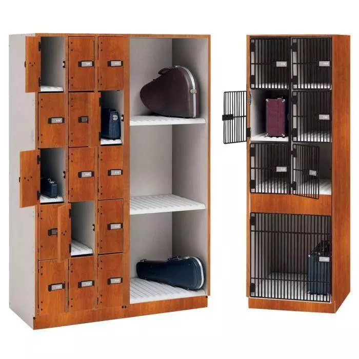 UltraStor Robe and Uniform Cabinet with 1 Large Compartment, 3 Small Compartments and Full Door - Cherry