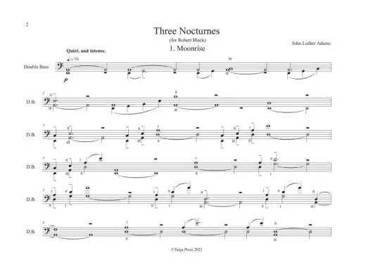 Three Nocturnes - Adams - Solo Double Bass - Book