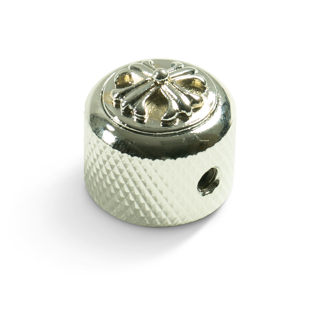 Q-Parts Knobs With Cross Inlay - Dome Chrome
