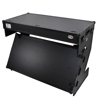 ProX - DJ Z-Table Folding DJ Table Mobile Workstation Flight Case Style with Handles and Wheels - Black Finish