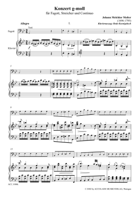 Concerto in G Minor - Molter/Holder - Bassoon/Piano Reduction - Book