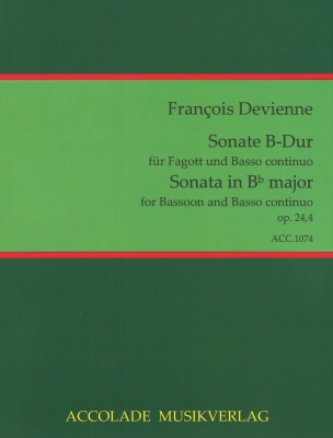 Accolade Musikverlag - Sonata in B-flat Major, Op.24, No.4 - Devienne/Dahler - Bassoon/Basso Continuo - Book
