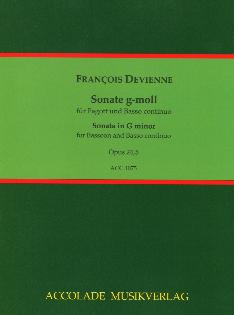 Sonata in G Minor, Op.24, No.5  - Devienne/Dahler - Bassoon/Basso Continuo - Book