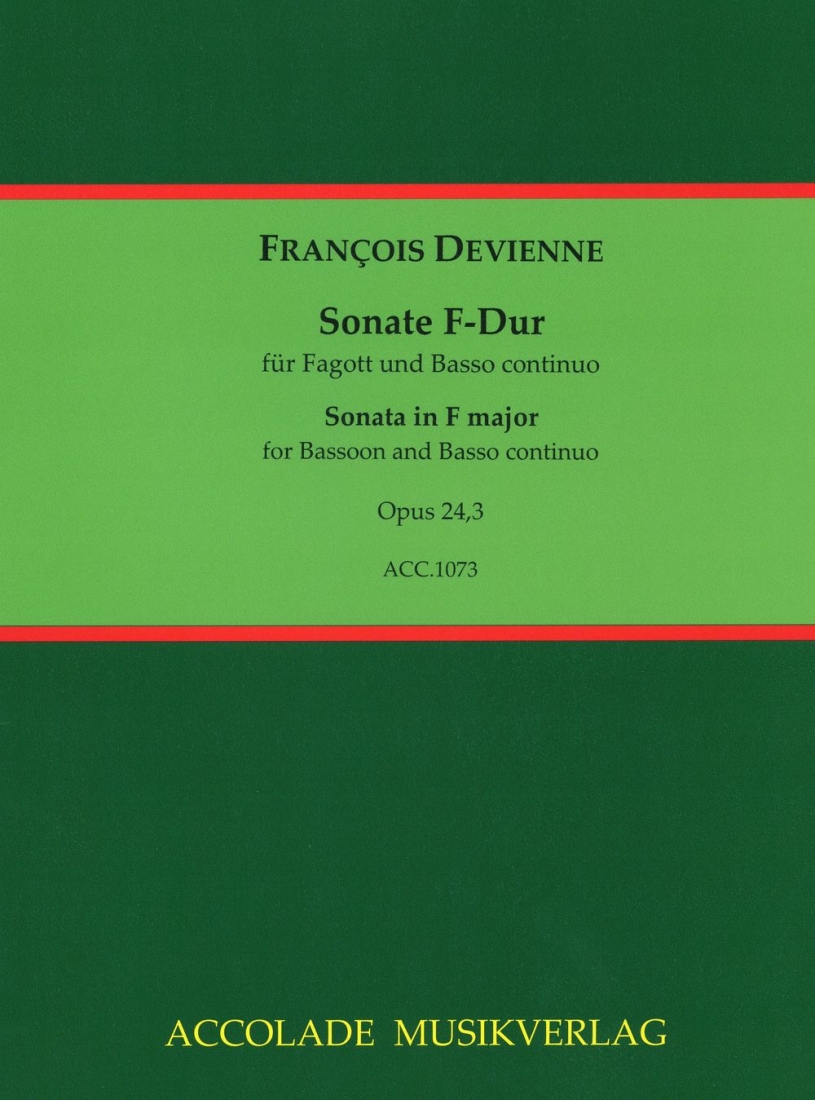 Sonata In F Major, Op.24, No.3 - Devienne/Dahler - Bassoon/Basso Continuo - Book