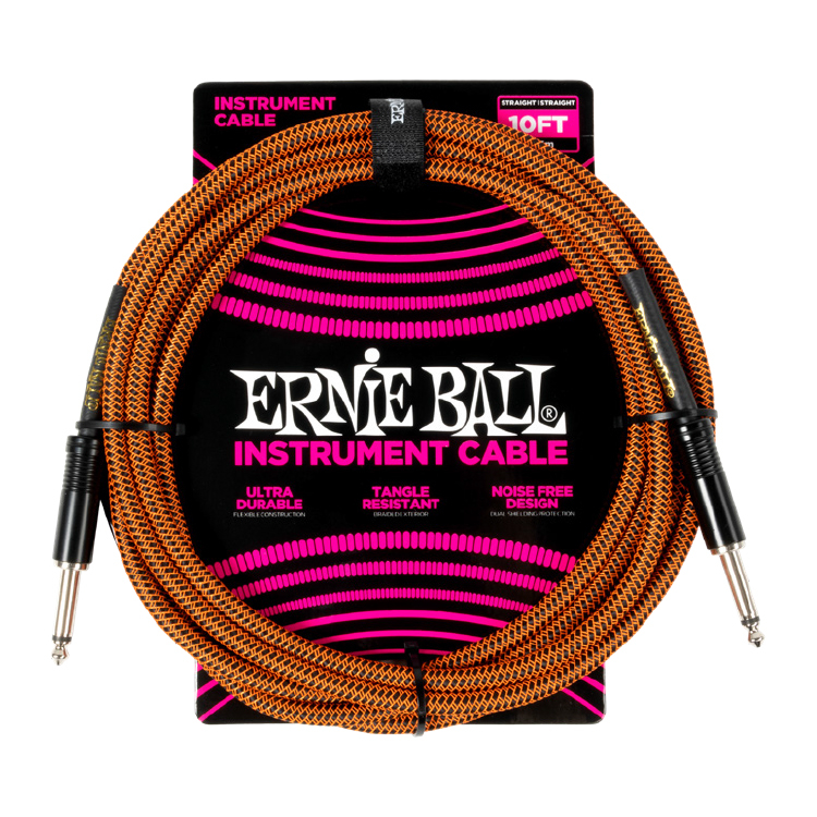 10\' Braided Instrument Cable, Straight/Straight - Pumpkin Pie