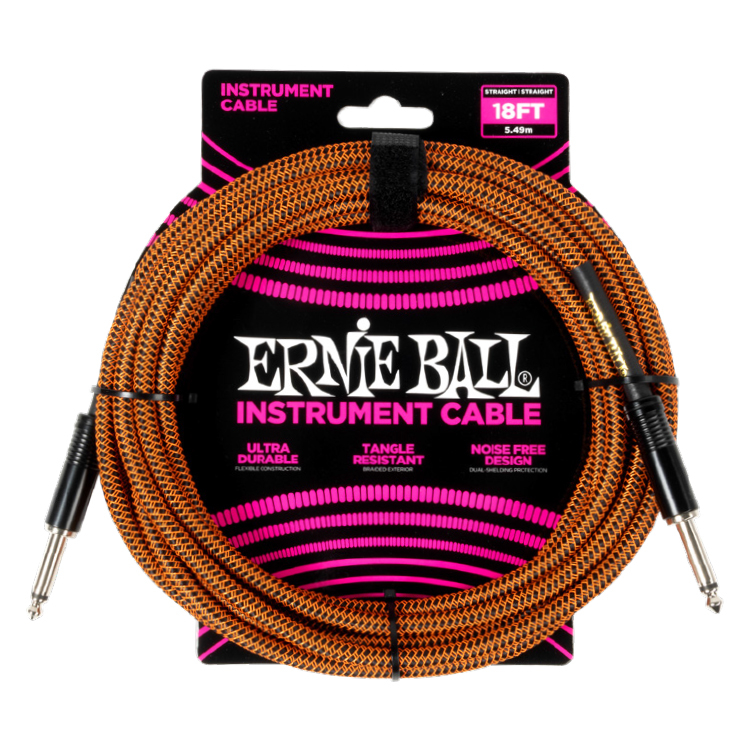 18\' Braided Instrument Cable, Straight/Straight - Pumpkin Pie