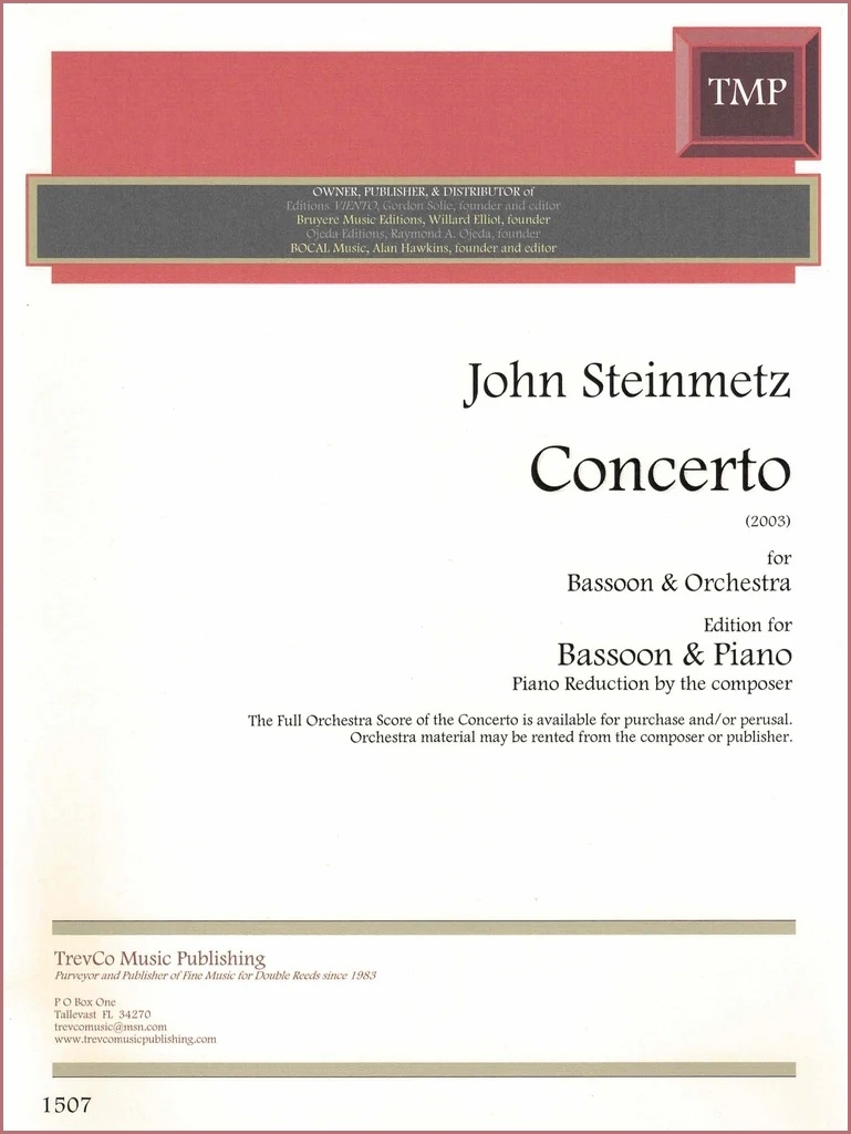 Concerto for Bassoon (2003) - Steinmetz - Bassoon/Piano - Book