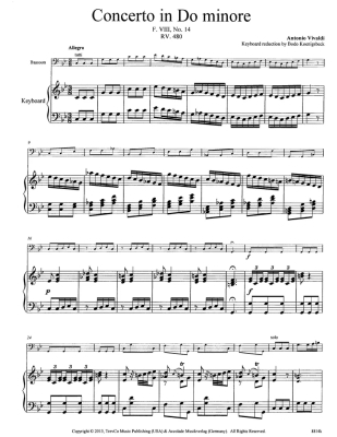 Concerto in c minor, F8, #14, RV480 - Vivaldi/Cramer - Bassoon/Piano - Book