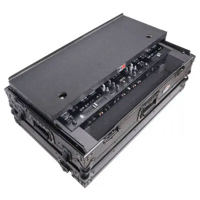 Flight Case for Pioneer DDJ-REV7 DJ Controller with Laptop Shelf Wheels and 1U Rackspace - Black Finish