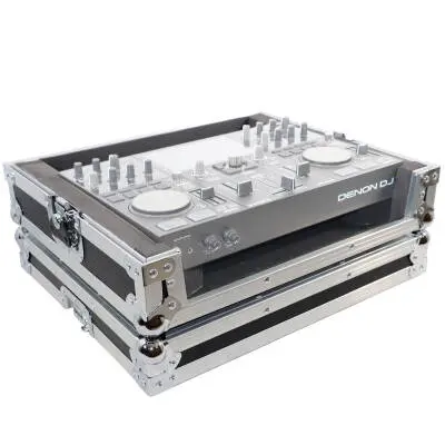 Flight Travel Case for Denon DJ Prime Go Digital Controller - Silver On Black